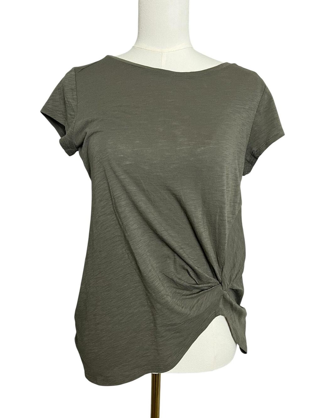 JAC PARKER Shirt Womens Medium Green Side Twist Boat Neck Short Sleeve Top